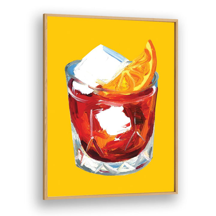 Negroni on Sunshine by Alice Straker Bar Posters Bar Art Prints in Oak Wood Plain Frame