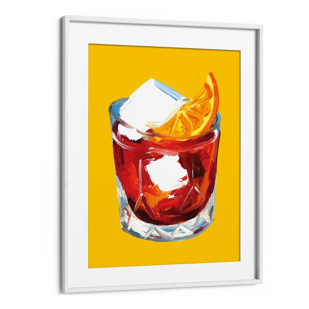 Negroni on Sunshine by Alice Straker Bar Posters Bar Art Prints in White Frame With Mount