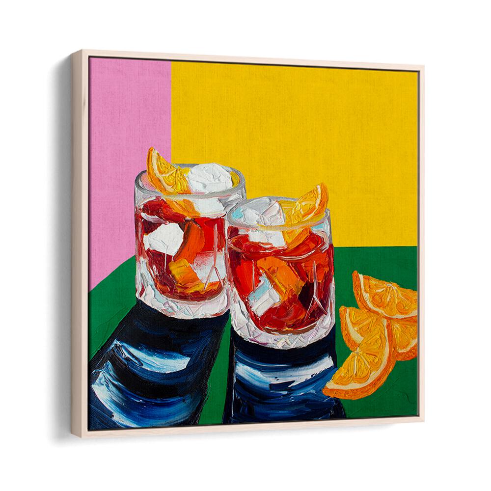 Negronis I by Alice Straker Kitchen Posters Kitchen Art Prints in Oak Wood Floater Frame