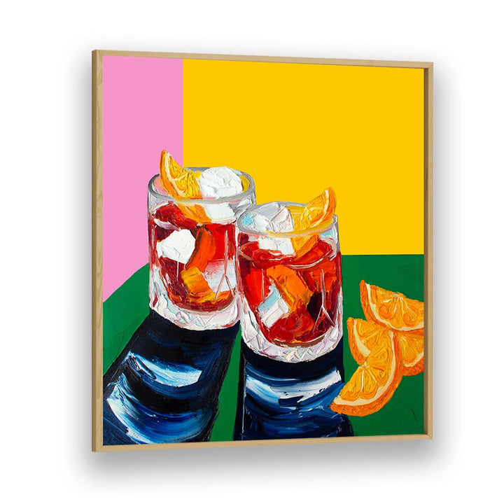 Negronis I by Alice Straker Kitchen Posters Kitchen Art Prints in Oak Wood Plain Frame