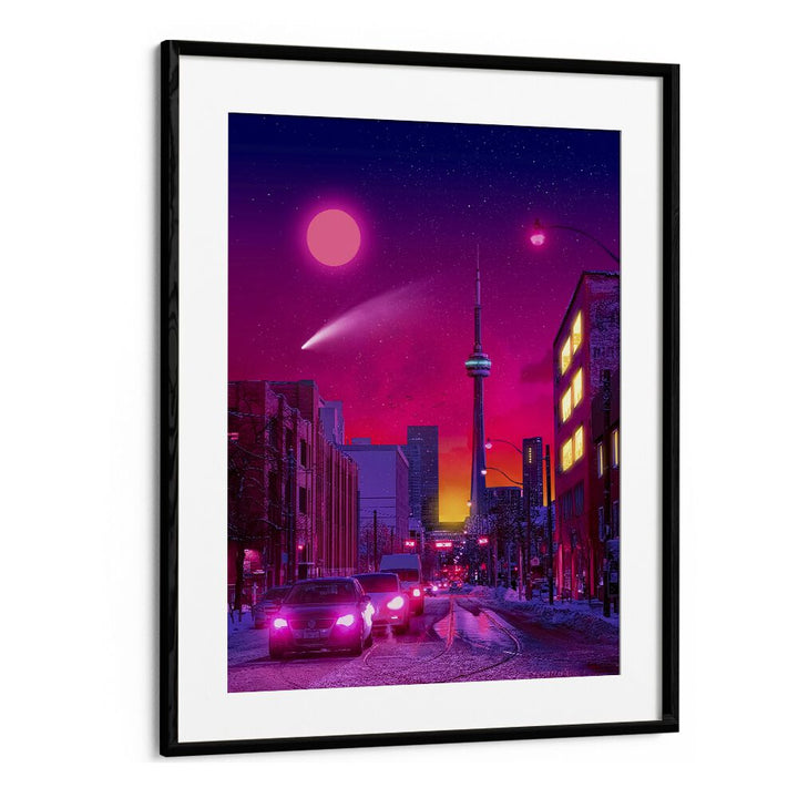 Neon City by Ritvik Takkar Surrealism in Black Frame With Mount