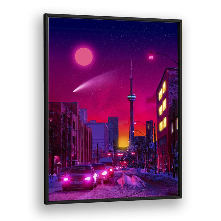 Neon City by Ritvik Takkar Surrealism in Black Plain Frame