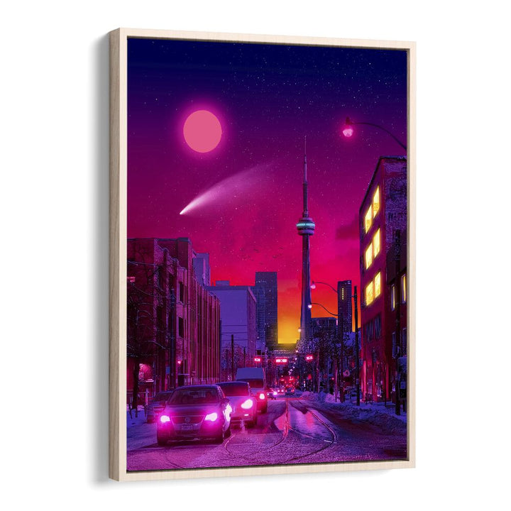 Neon City by Ritvik Takkar Surrealism in Oak Wood Floater Frame