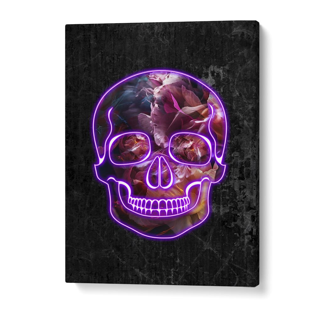 Neon Halloween Skull By Sarah Manovski Botanical Art Print in Gallery Wrap