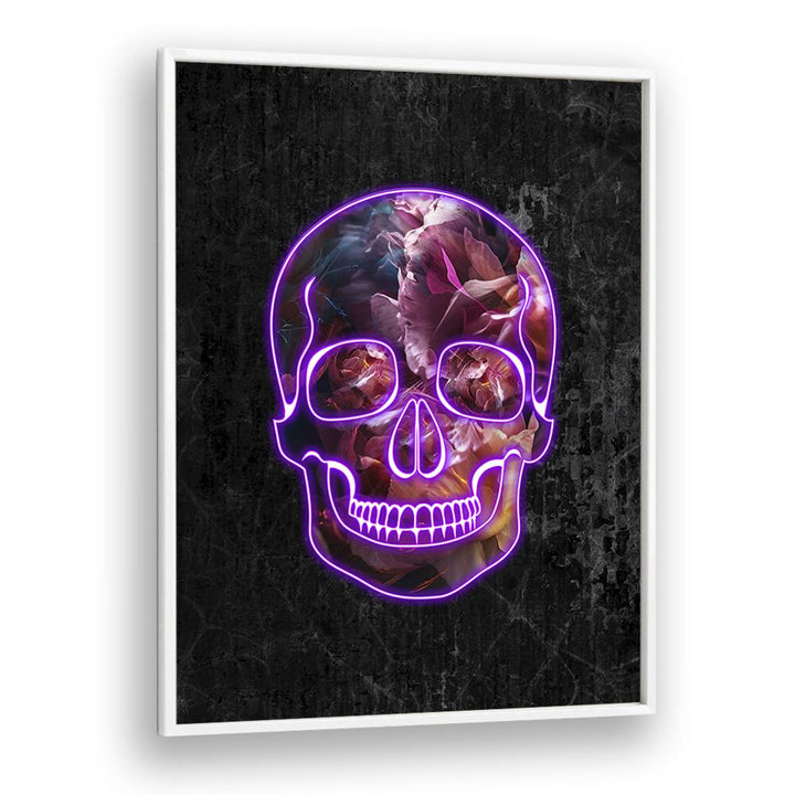 Neon Halloween Skull By Sarah Manovski Botanical Art Print in White Plain Frame