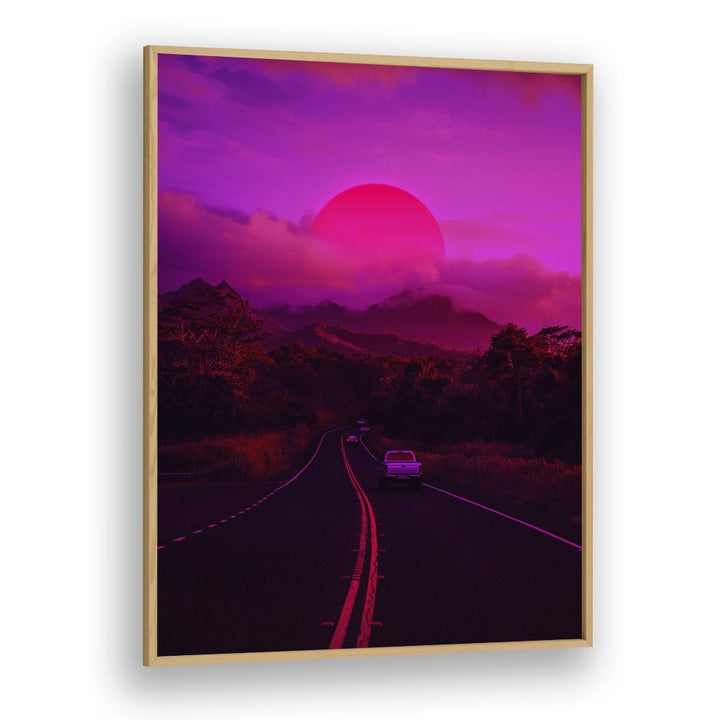 Neon Mountain By Ritvik Takkar Surrealism in Oak Wood Plain Frame