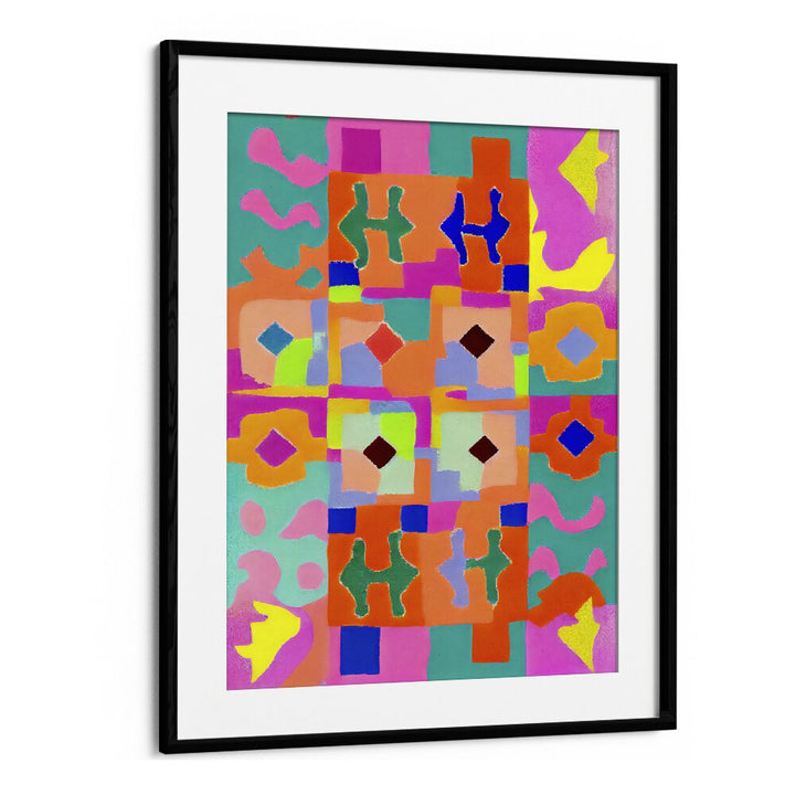 Neon Peru Pattern by Treechild Abstract Art Prints in Black Frame With Mount