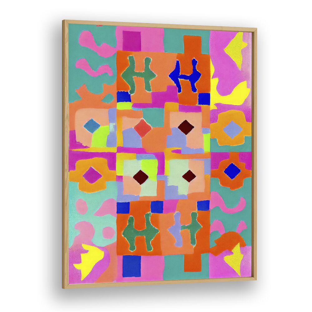 Neon Peru Pattern by Treechild Abstract Art Prints in Oak Wood Plain Frame