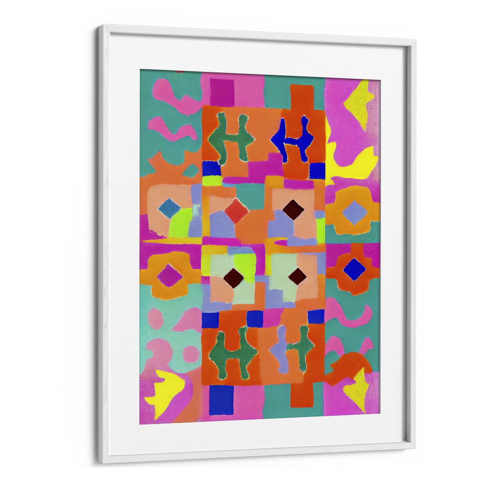 Neon Peru Pattern by Treechild Abstract Art Prints in White Frame With Mount