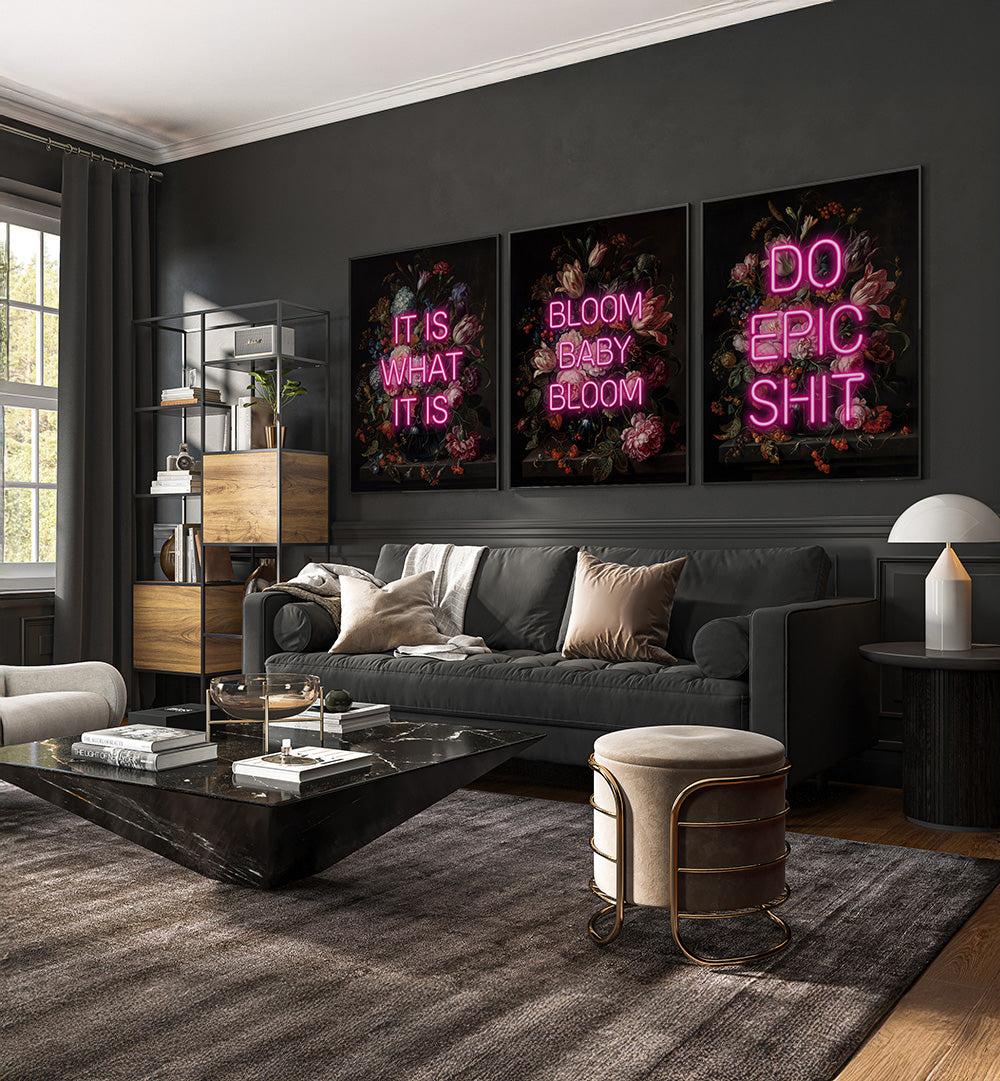 NEON PETALS , SET OF 3 PAINTINGS
