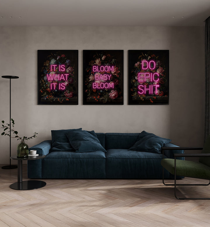 NEON PETALS , SET OF 3 PAINTINGS