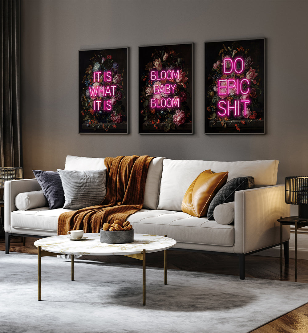 NEON PETALS , SET OF 3 PAINTINGS