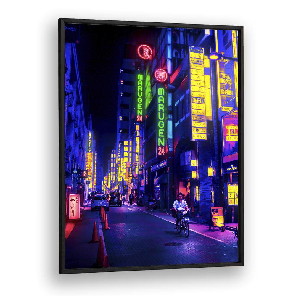 Neon Street By Ritvik Takkar Surrealism in Black Plain Frame