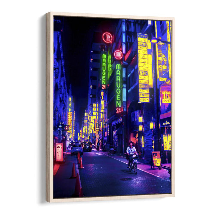 Neon Street By Ritvik Takkar Surrealism in Oak Wood Floater Frame