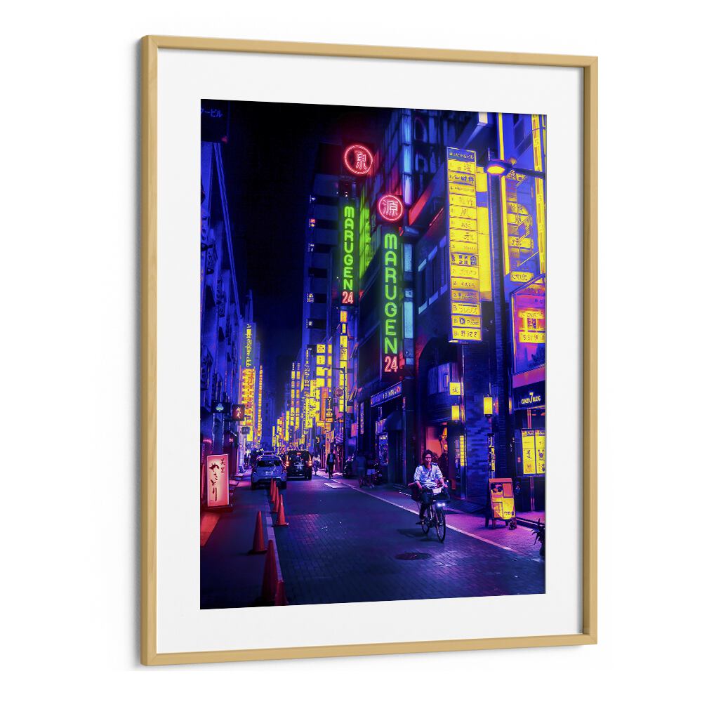 Neon Street By Ritvik Takkar Surrealism in Oak Wood Frame With Mount