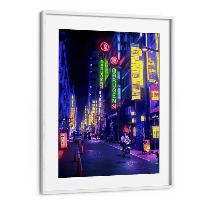 Neon Street By Ritvik Takkar Surrealism in White Frame With Mount