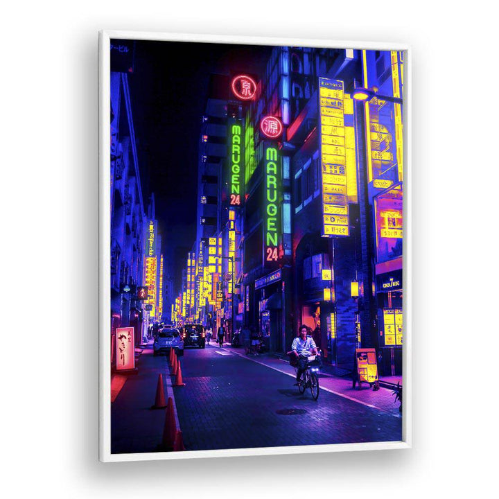 Neon Street By Ritvik Takkar Surrealism in White Plain Frame