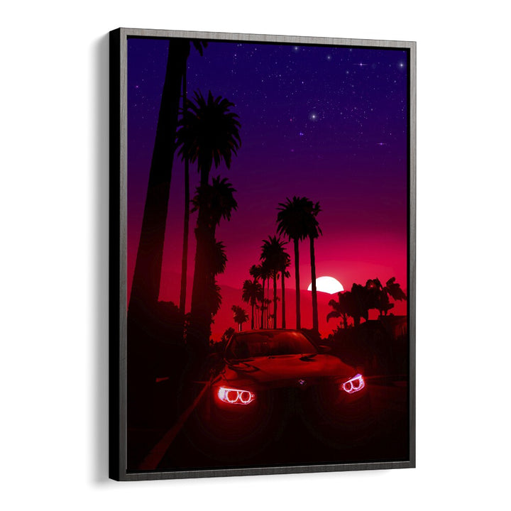 Neon Sunset Drive By Ritvik Takkar Surrealism in Black Floater Frame