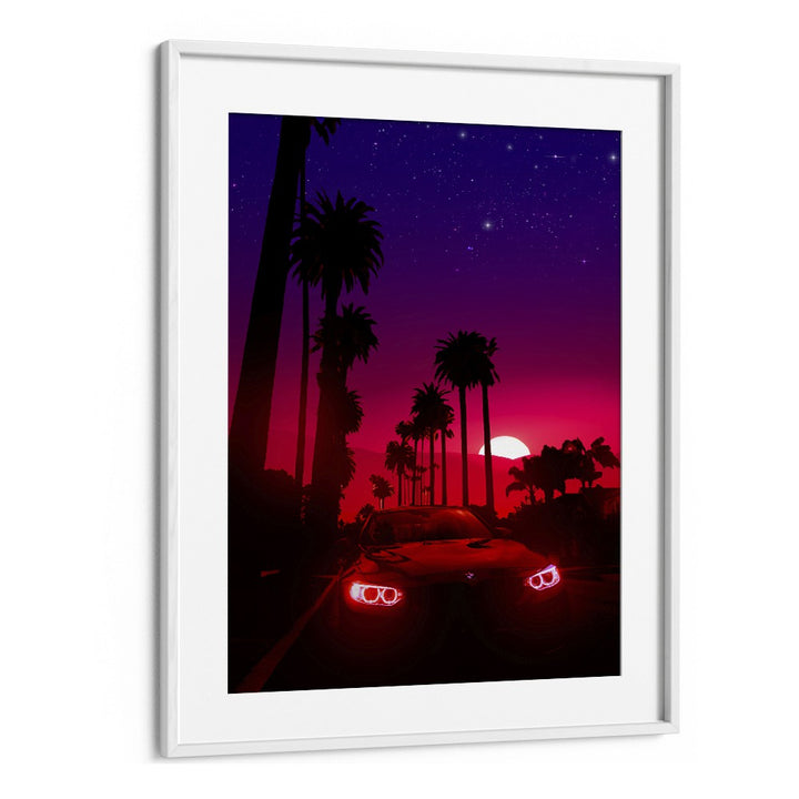 Neon Sunset Drive By Ritvik Takkar Surrealism in White Frame With Mount