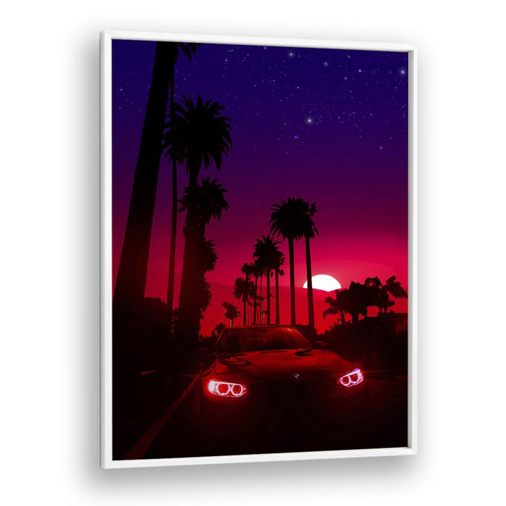 Neon Sunset Drive By Ritvik Takkar Surrealism in White Plain Frame