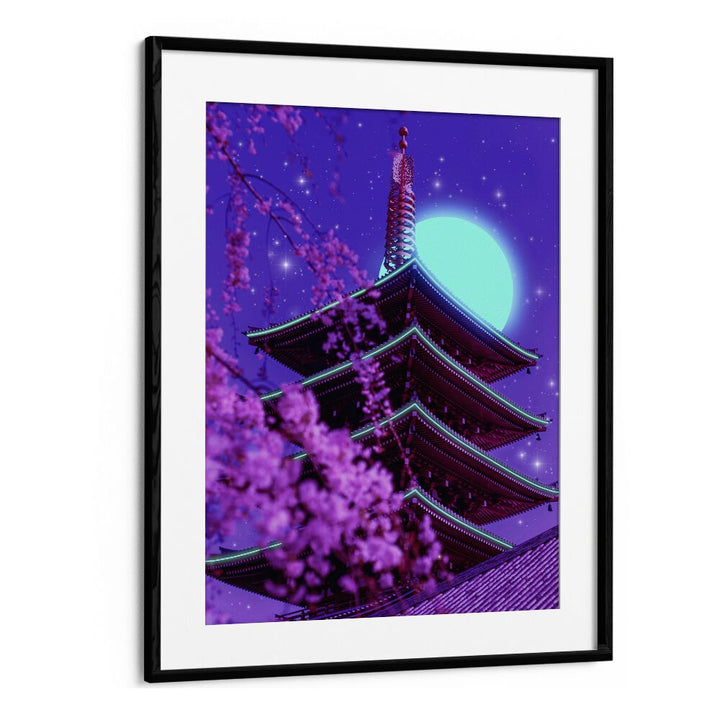 Neon Temple by Ritvik Takkar Surrealism in Black Frame With Mount