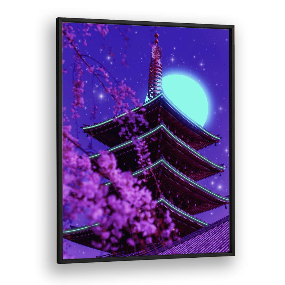 Neon Temple by Ritvik Takkar Surrealism in Black Plain Frame