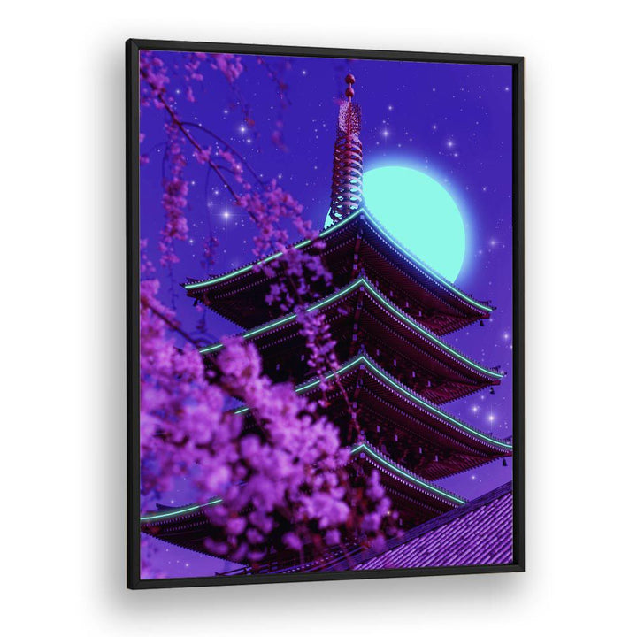 Neon Temple by Ritvik Takkar Surrealism in Black Plain Frame