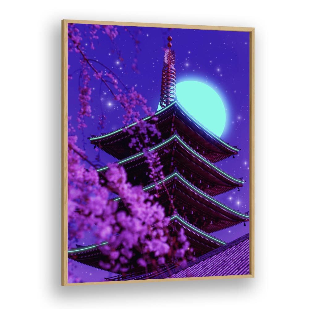 Neon Temple by Ritvik Takkar Surrealism in Oak Wood Plain Frame