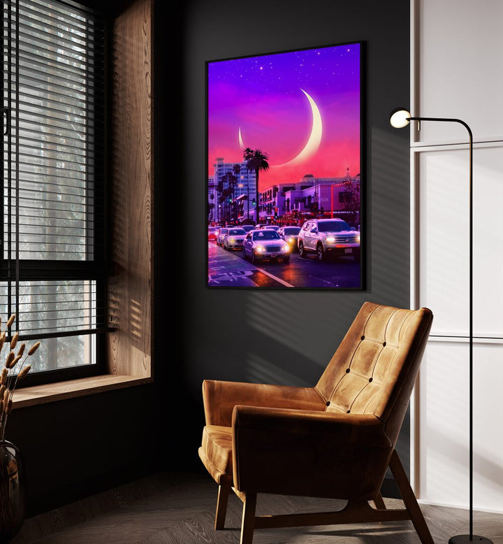 Neonsthetic By Ritvik Takkar Surrealism in Black Plain Frame placed on a Dark Grey Colored Wall in the Drawing Room