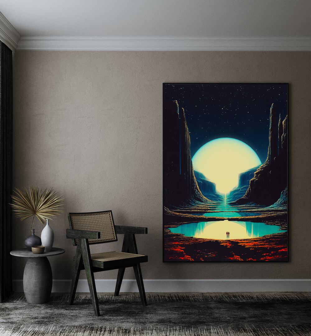 Never Lost With You Surreal Paintings Surreal Art Prints in Black Plain Frame placed on a Beige Colored Wall in the Drawing Room