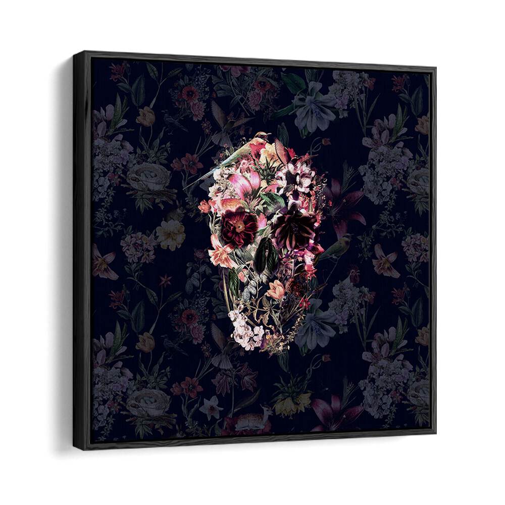 New Skull Dark Botanical Art Prints Floral Paintings in Black Floater Frame