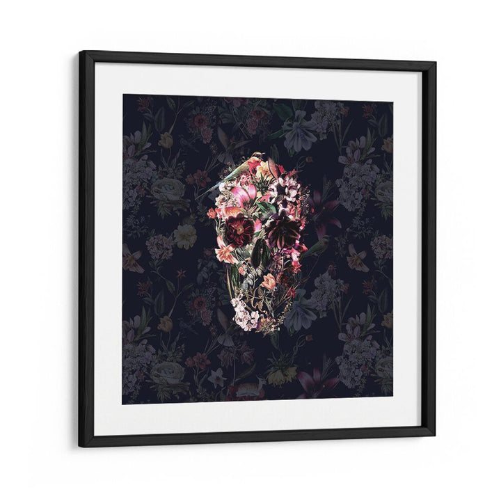 New Skull Dark Botanical Art Prints Floral Paintings in Black Frame With Mount