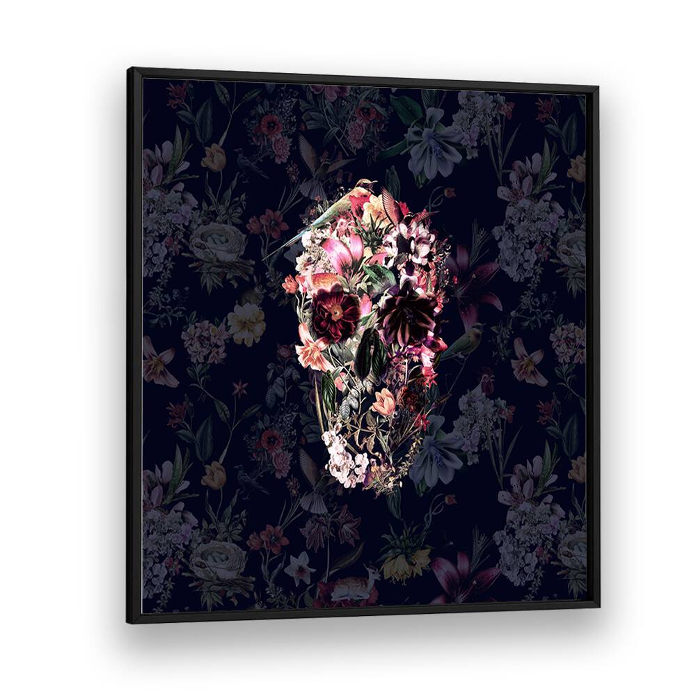 New Skull Dark Botanical Art Prints Floral Paintings in Black Plain Frame