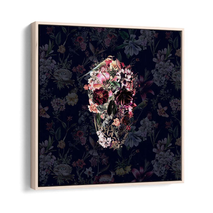 New Skull Dark Botanical Art Prints Floral Paintings in Oak Wood Floater Frame