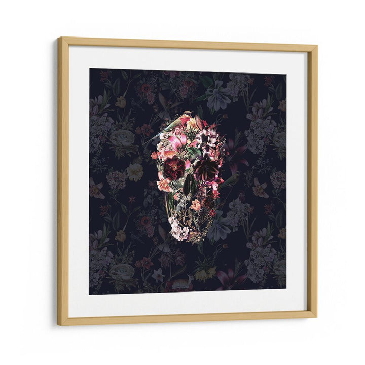 New Skull Dark Botanical Art Prints Floral Paintings in Oak Wood Frame With Mount