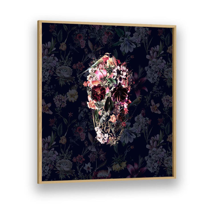 New Skull Dark Botanical Art Prints Floral Paintings in Oak Wood Plain Frame