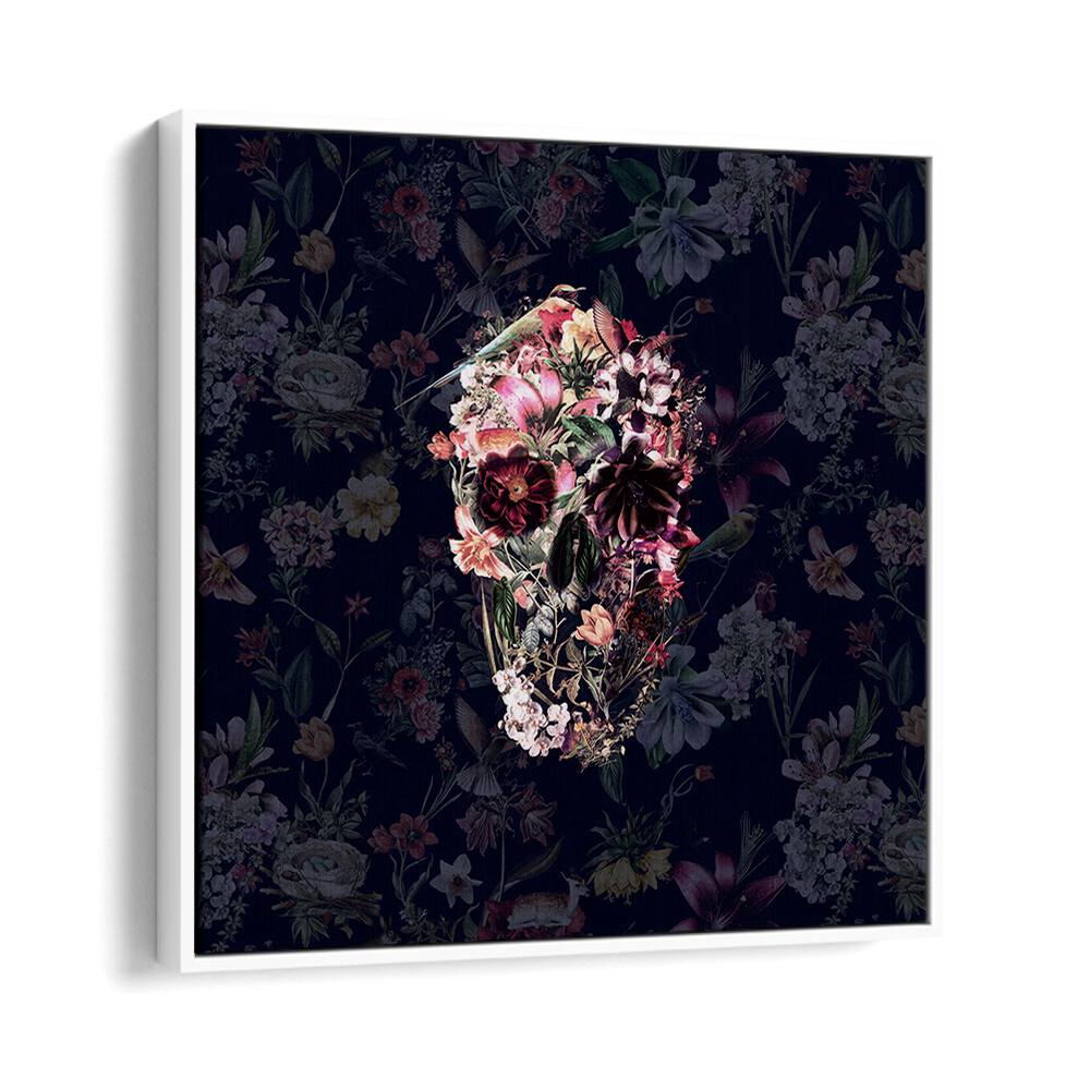 New Skull Dark Botanical Art Prints Floral Paintings in White Floater Frame