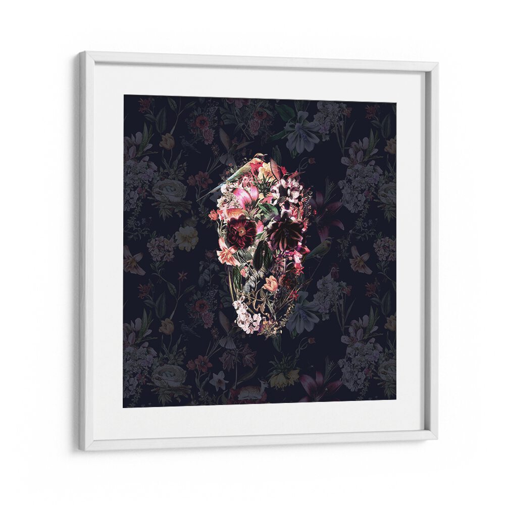 New Skull Dark Botanical Art Prints Floral Paintings in White Frame With Mount