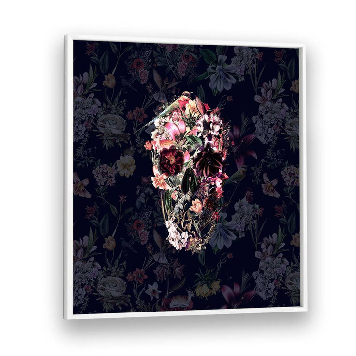 New Skull Dark Botanical Art Prints Floral Paintings in White Plain Frame