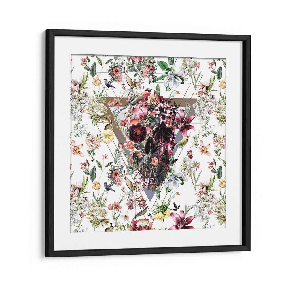 New Skull Light Botanical Art Prints Floral Paintings in Black Frame With Mount