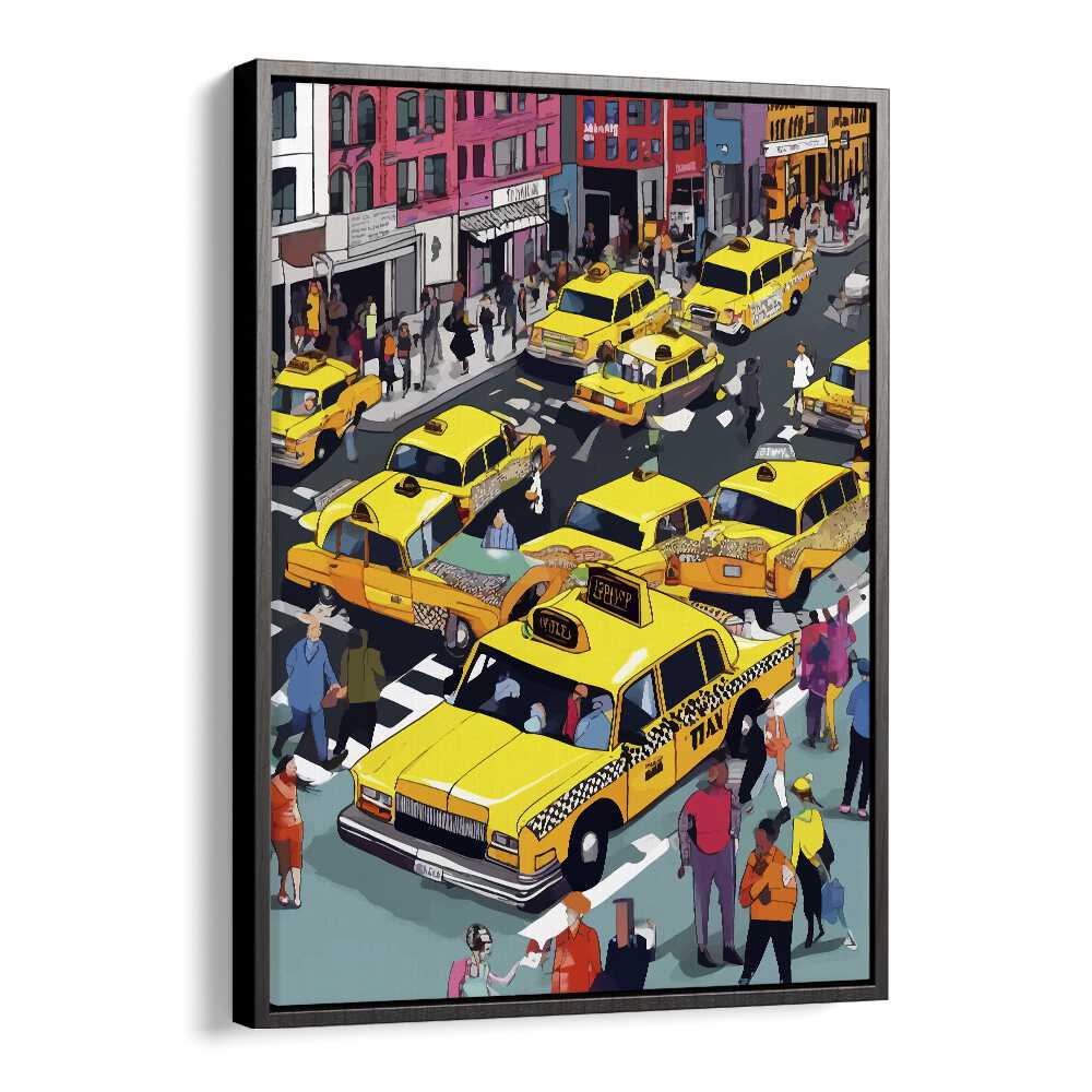 New York Minute By Uma Gokhale Travel Art Prints in Black Floater Frame