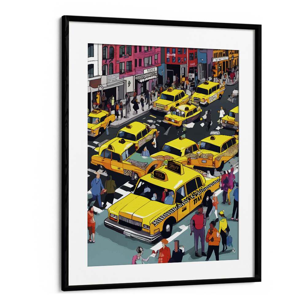 New York Minute By Uma Gokhale Travel Art Prints in Black Frame With Mount