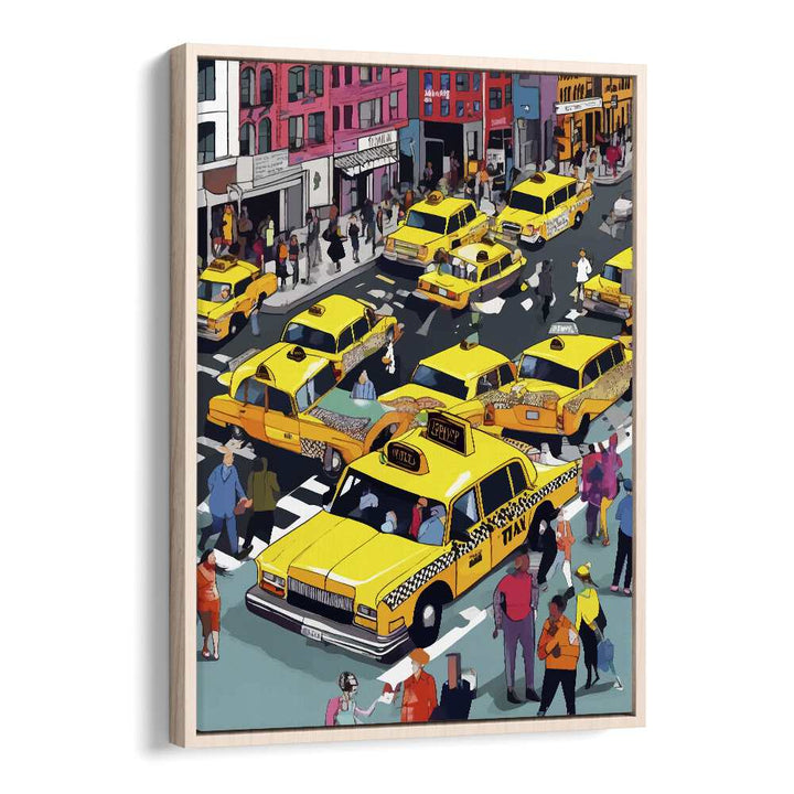 New York Minute By Uma Gokhale Travel Art Prints in Oak Wood Floater Frame