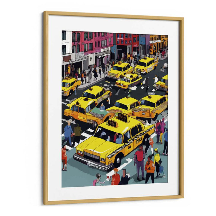 New York Minute By Uma Gokhale Travel Art Prints in Oak Wood Frame With Mount