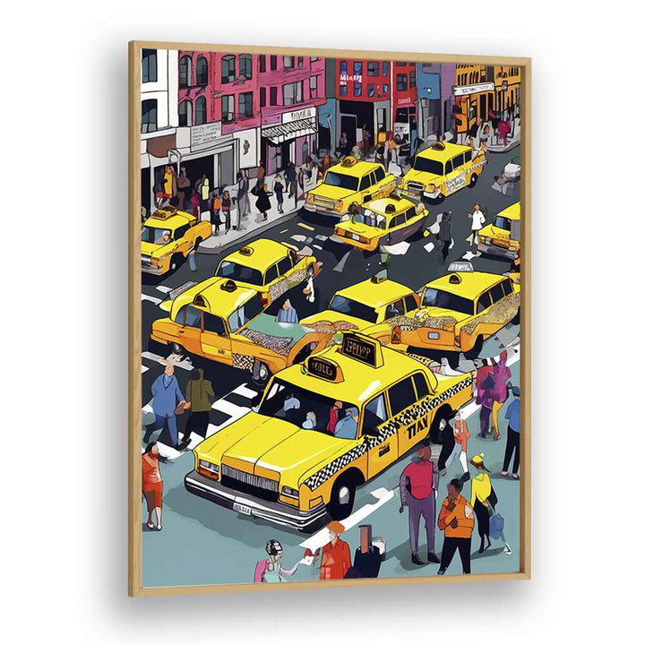 New York Minute By Uma Gokhale Travel Art Prints in Oak Wood Plain Frame