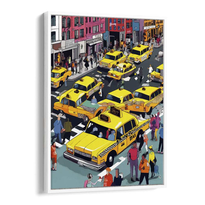 New York Minute By Uma Gokhale Travel Art Prints in White Floater Frame