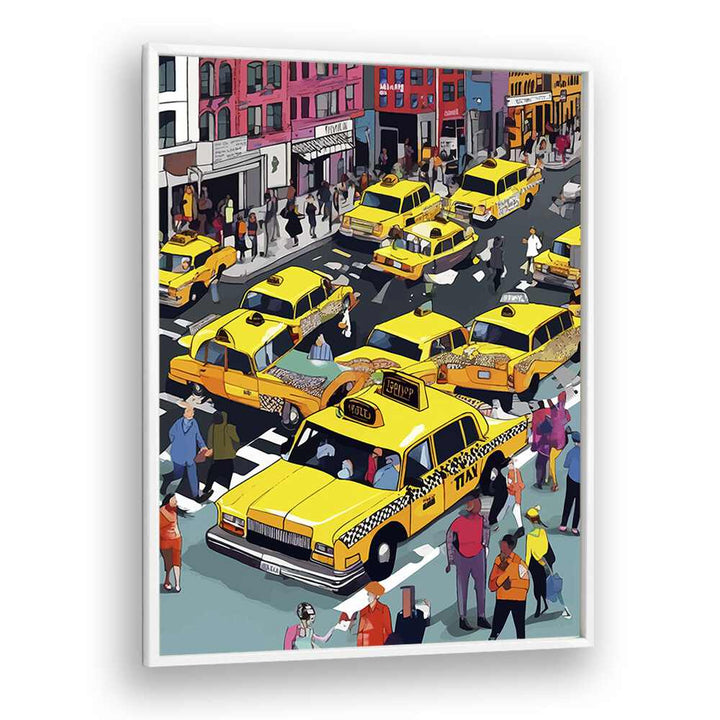 New York Minute By Uma Gokhale Travel Art Prints in White Plain Frame