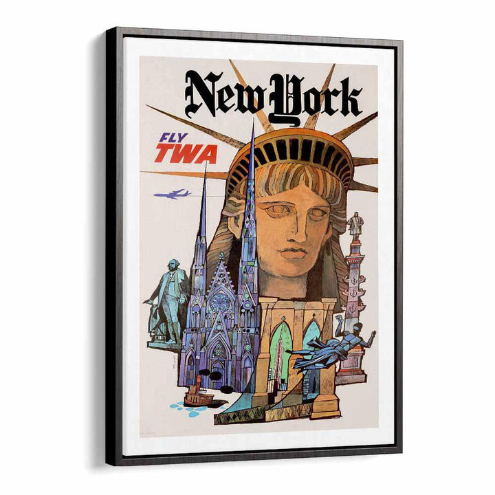 Newyork-Retro  Travel Posters in Black Floater Frame