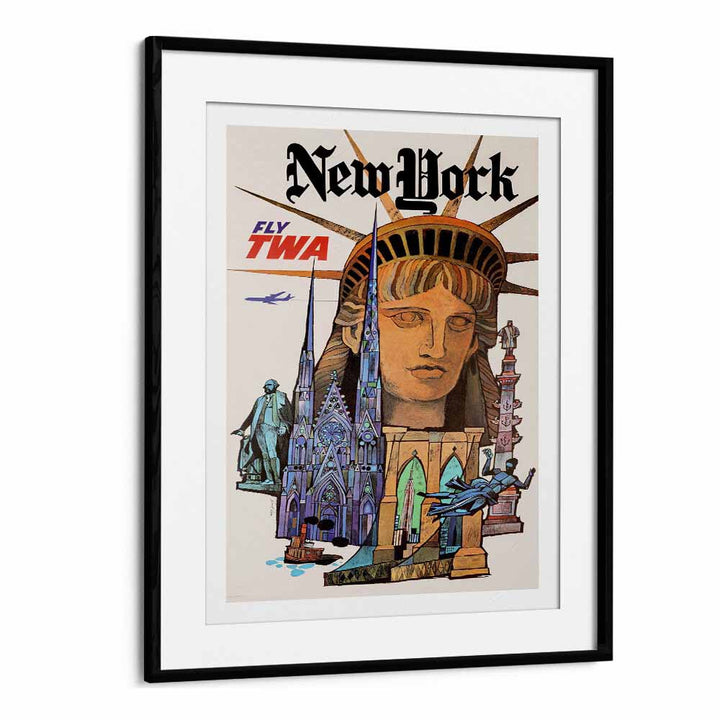 Newyork-Retro  Travel Posters in Black Frame With Mount