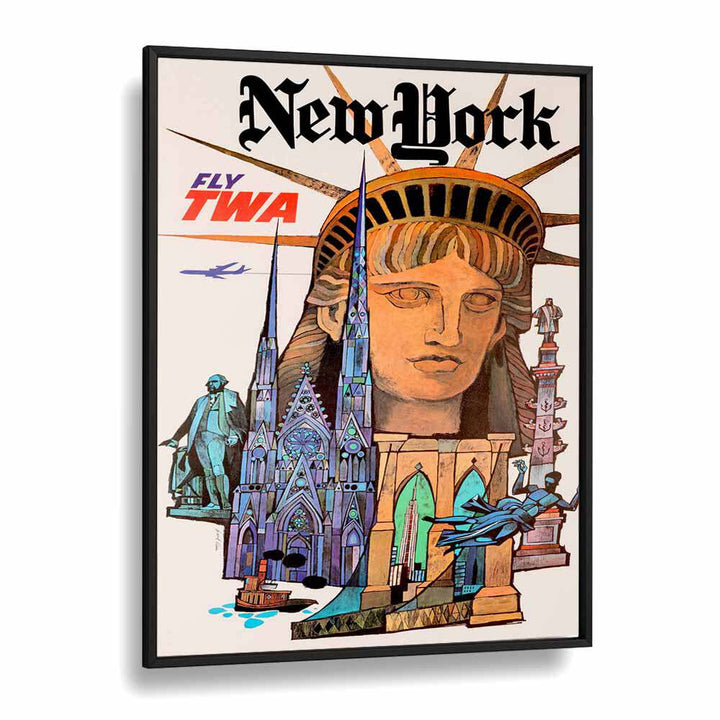 Newyork-Retro  Travel Posters in Black Plain Frame